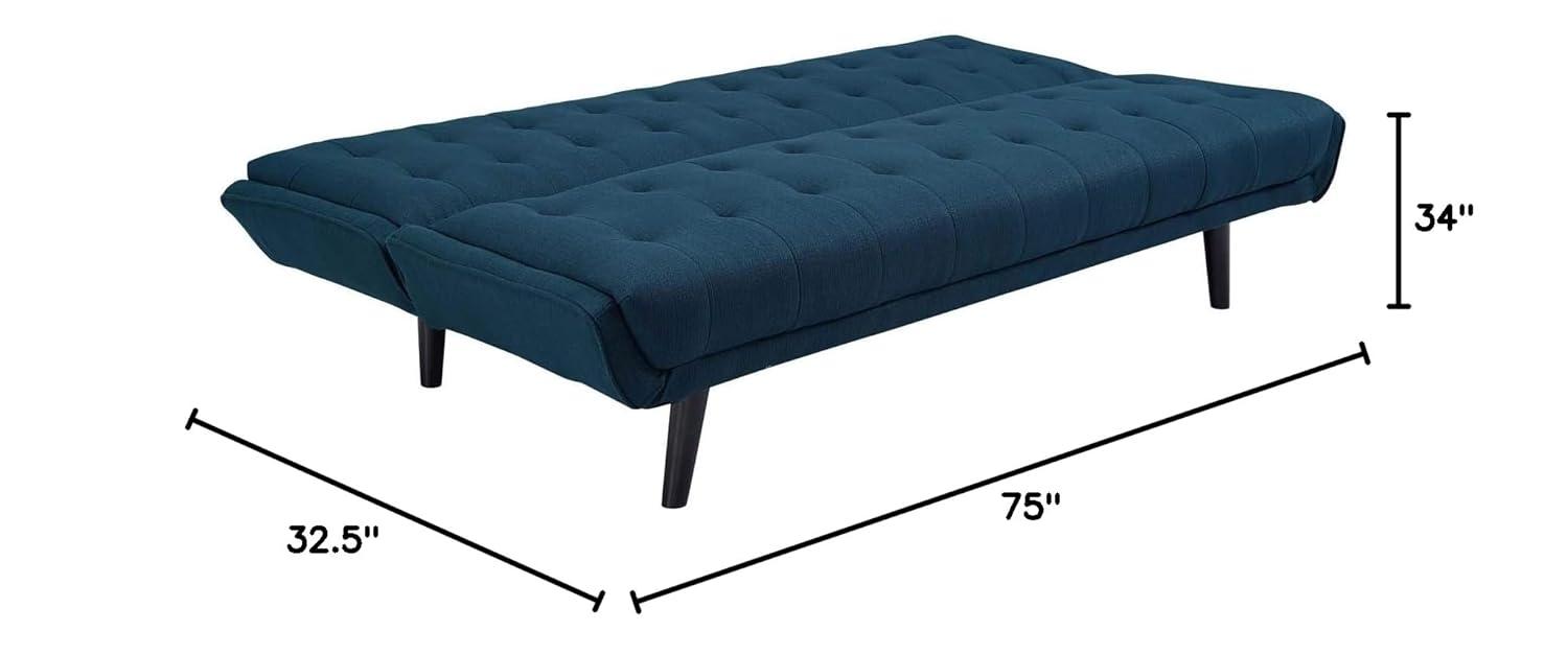 Modway Glance Tufted Convertible Fabric & Wood Sofa Bed in Azure and Black