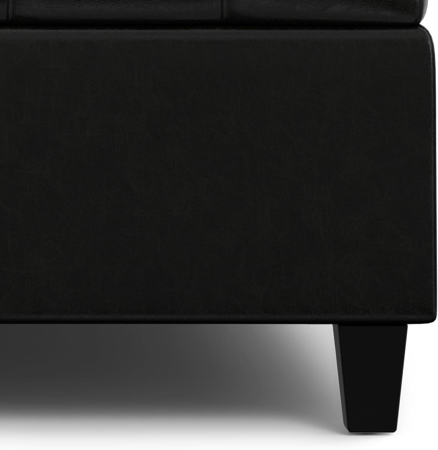 Simpli Home Harrison 40 inch Wide Transitional Square Large Coffee Table Storage Ottoman in Midnight Black Vegan Faux Leather