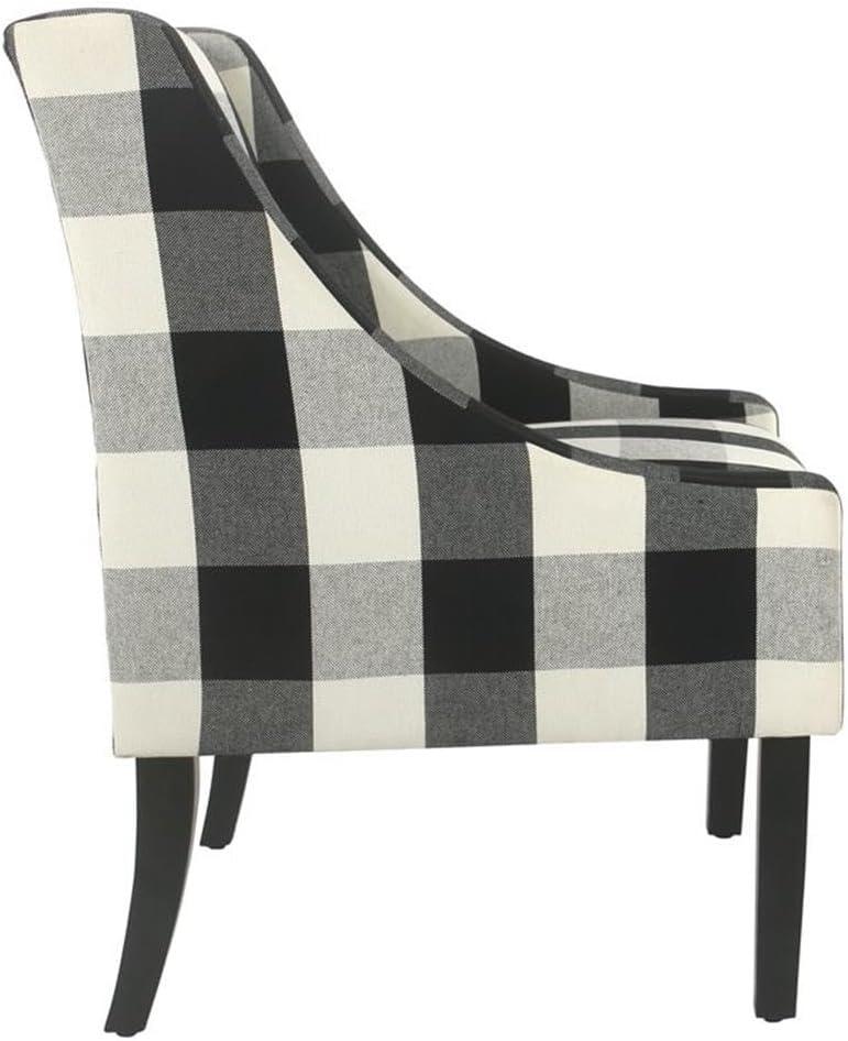 HomePop Modern Swoop Accent Armchair Black Plaid : Cotton Upholstery, Wood Legs, Foam Fill, No Assembly Required