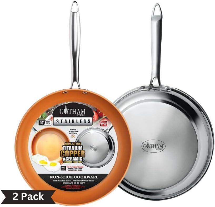 Gotham Steel 10'' and 11'' Stainless Steel 2 Piece Fry Pan Set with Stay Cool Handle