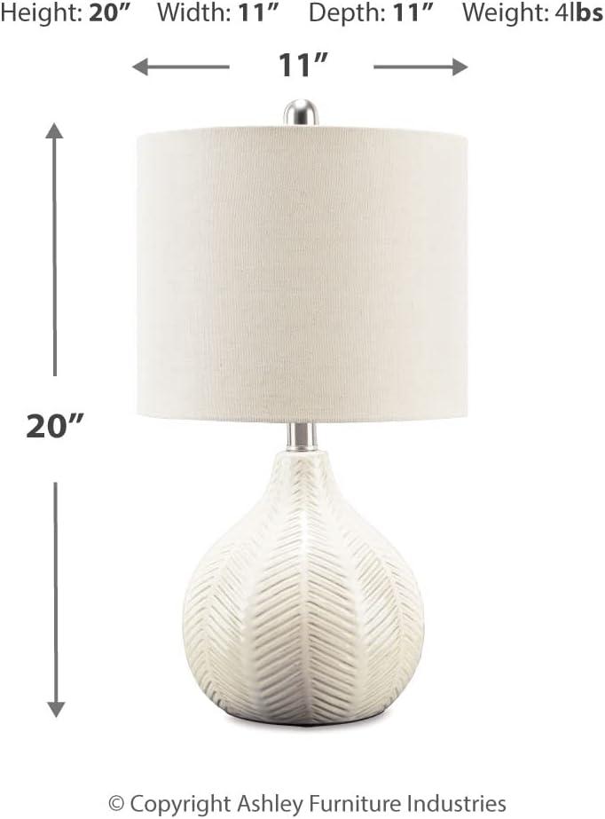 Rainermen Ceramic Table Lamp Off-White - Signature Design by Ashley: Modern Bedside Lighting, UL Listed