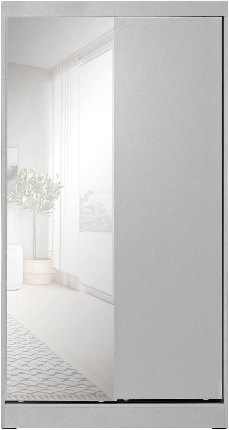 Better Home Products Mirror Wood Double Sliding Door Wardrobe in Light Gray