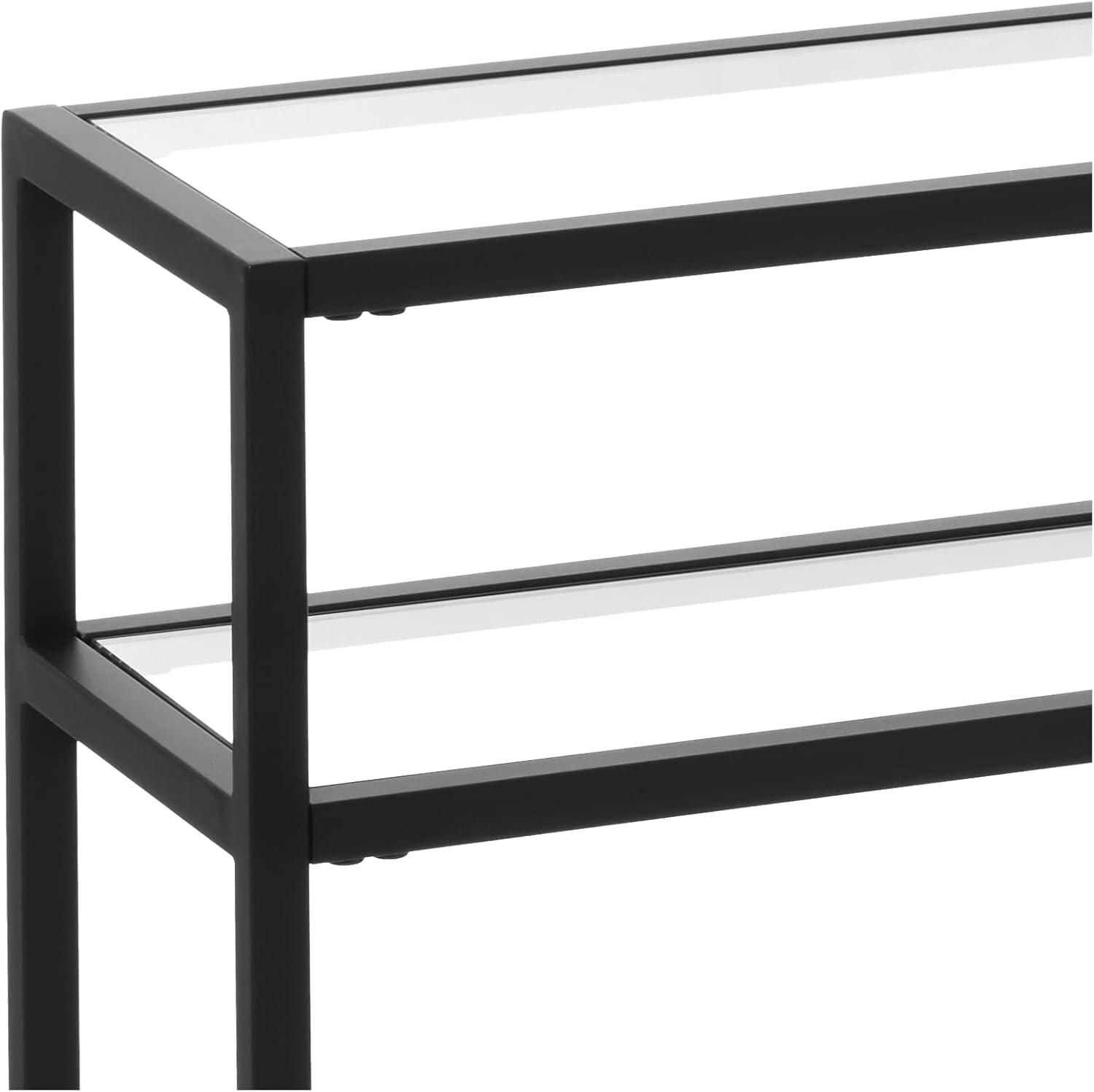 Sivil 55" Blackened Bronze and Black Metal Console Table with Glass Top