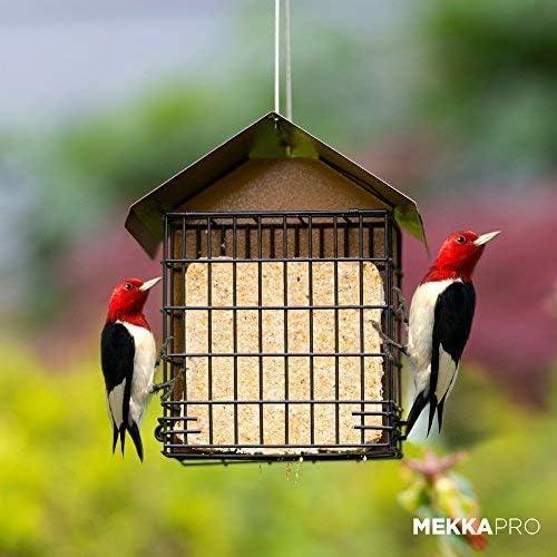 MEKKAPRO Suet Feeder with Hanging Metal Roof, Two Suet Capacity.