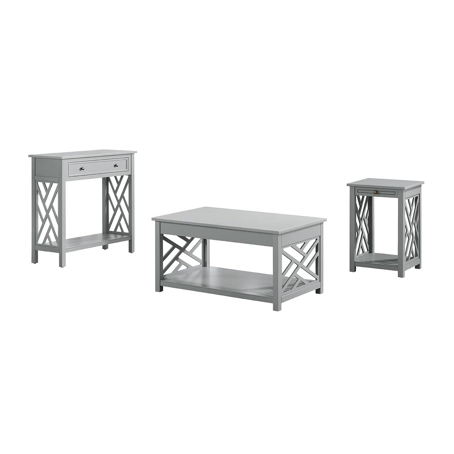 Alaterre Furniture Coventry 36 in. Entryway/Console/Sofa Table 3-Piece Set with Coffee Table, End Table & Tray Shelf, Gray
