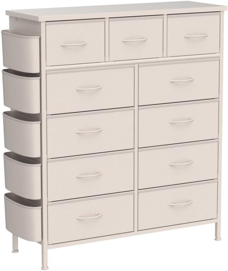 White Double Fabric Dresser with Side Pockets and Hooks