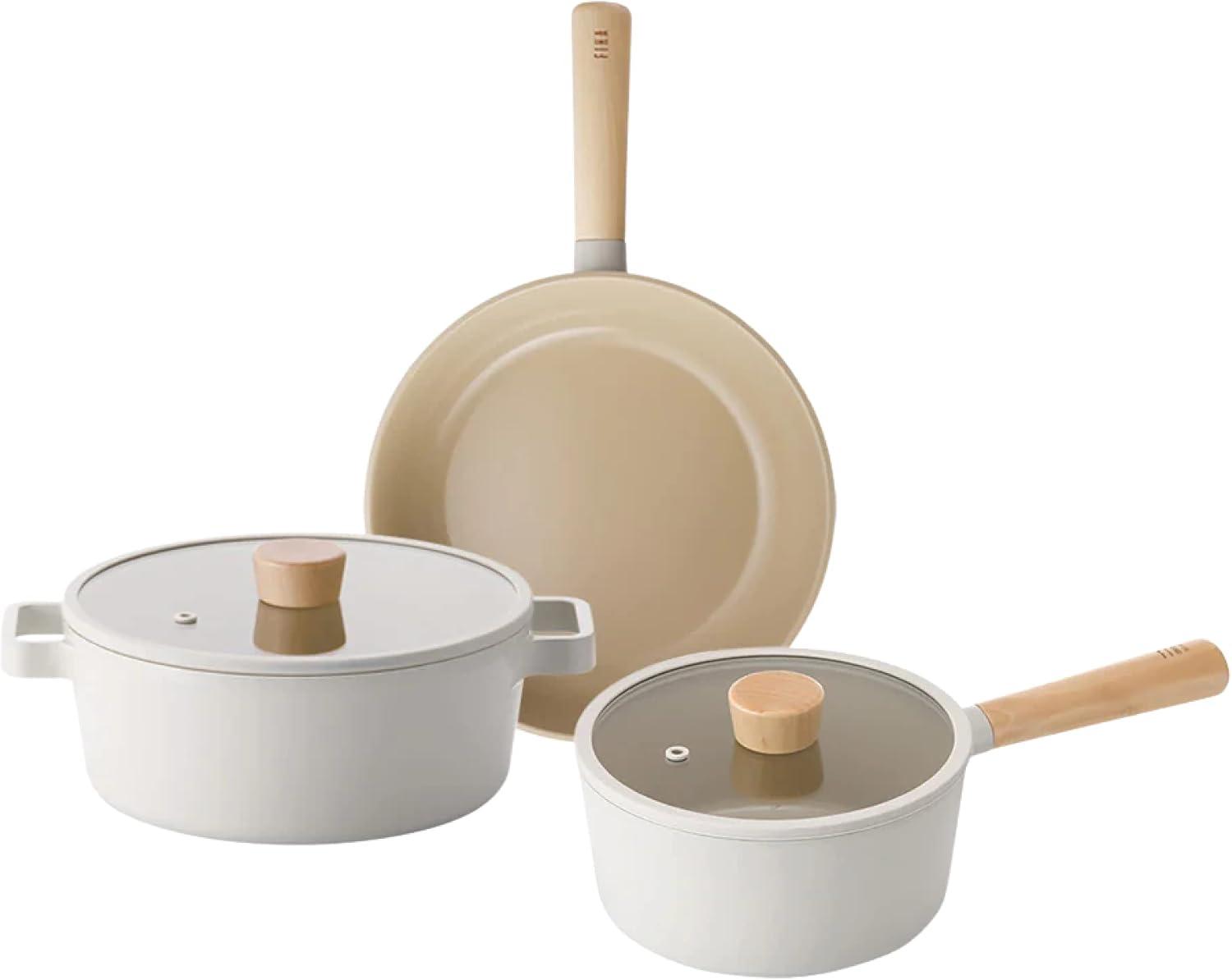 FIKA 5-Piece Beige and White Nonstick Aluminum Cookware Set