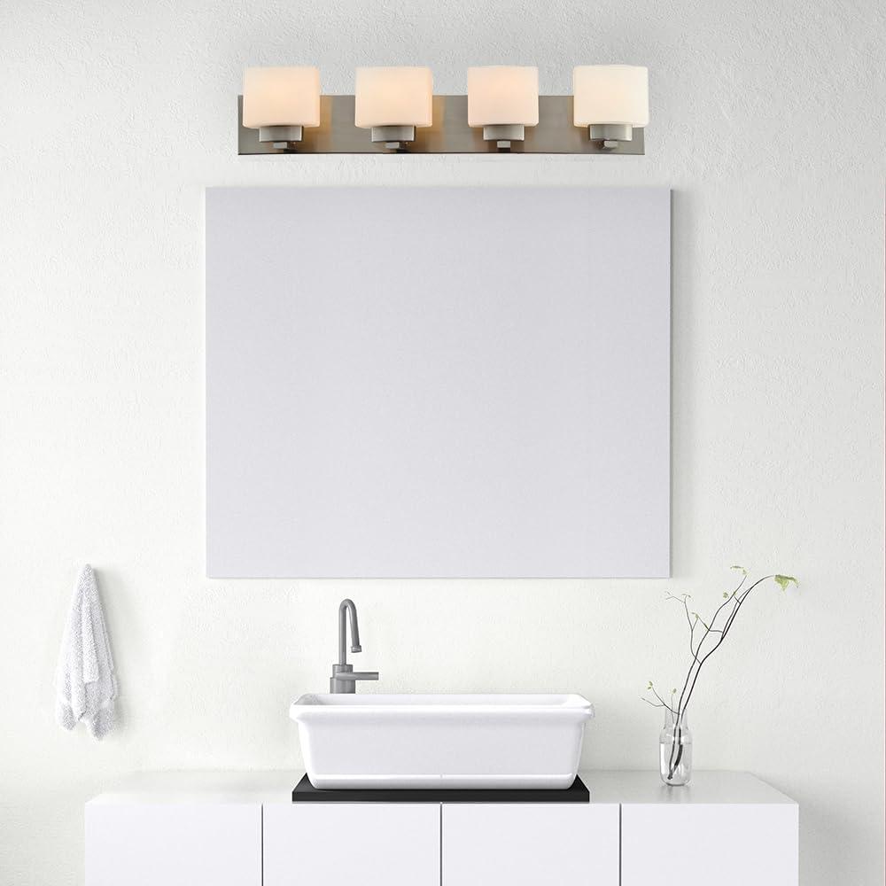 Design House Dove Creek 4-Light Dimmable Vanity Light with Frosted Glass Shades, Satin Nickel