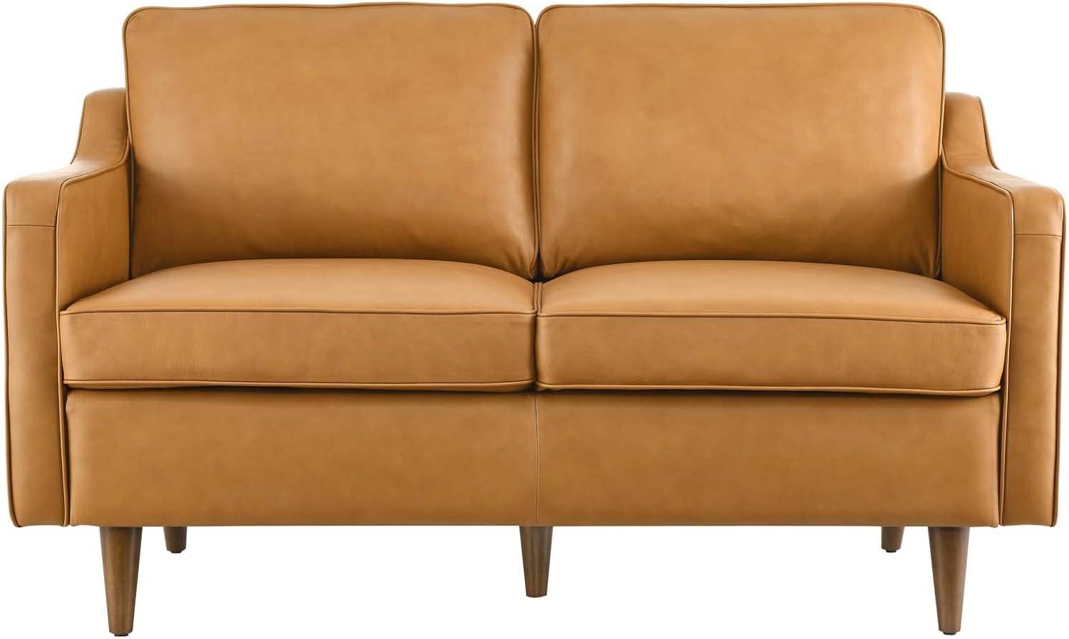 Modway Impart Genuine Leather Loveseat in Tan