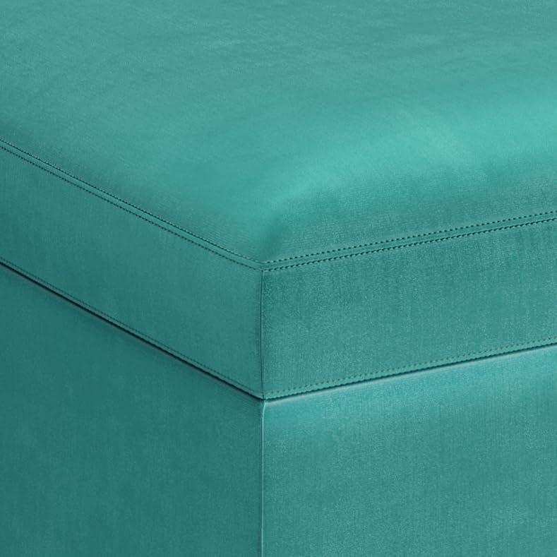 Simpli Home Owen 36 inch Wide Mid Century Modern Rectangle Small Rectangular Storage Ottoman in Aqua Blue Velvet Fabric