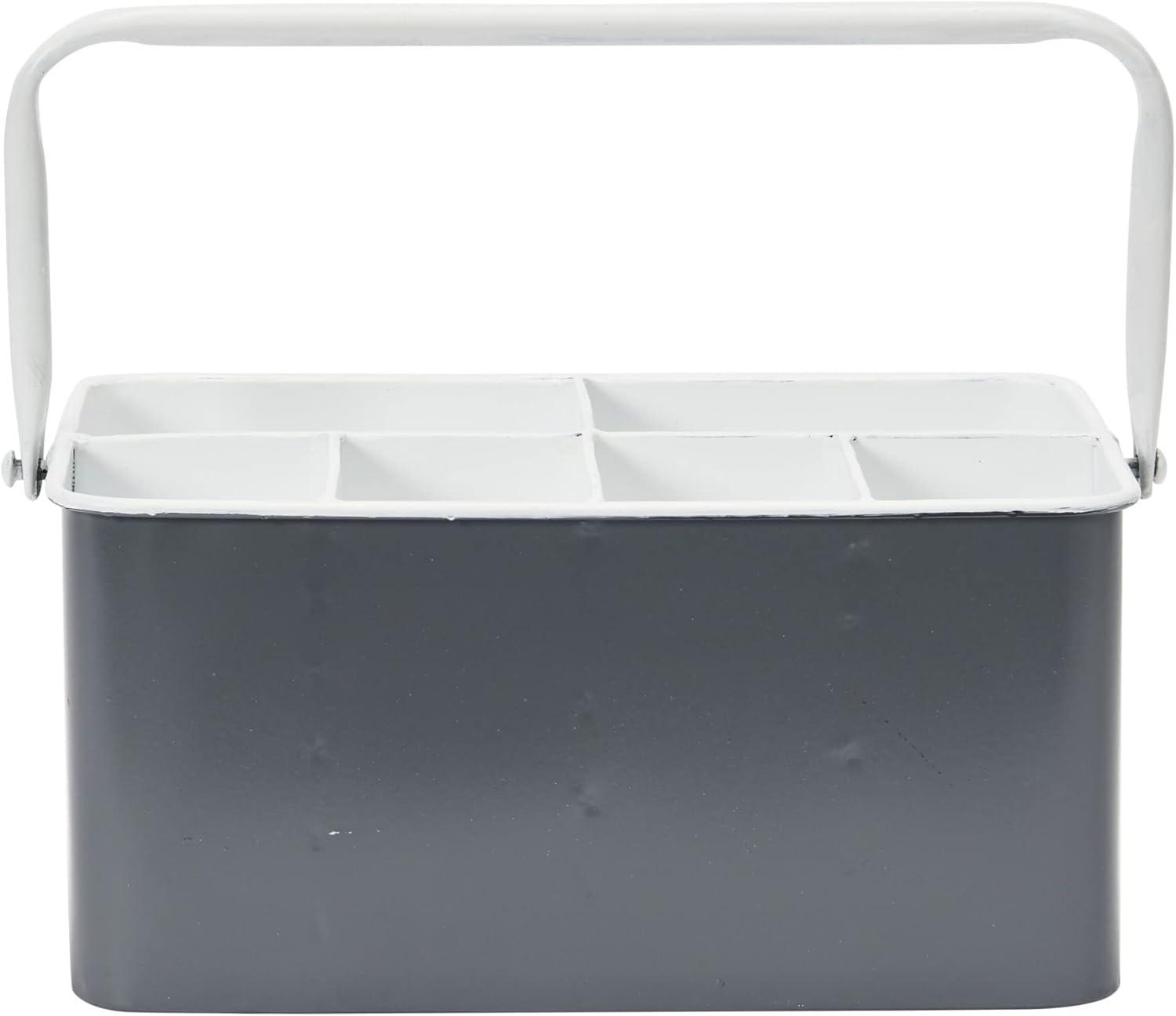 Creative Co-Op Distressed Metal Storage Caddy with 6 Compartments and Handle, Grey and White