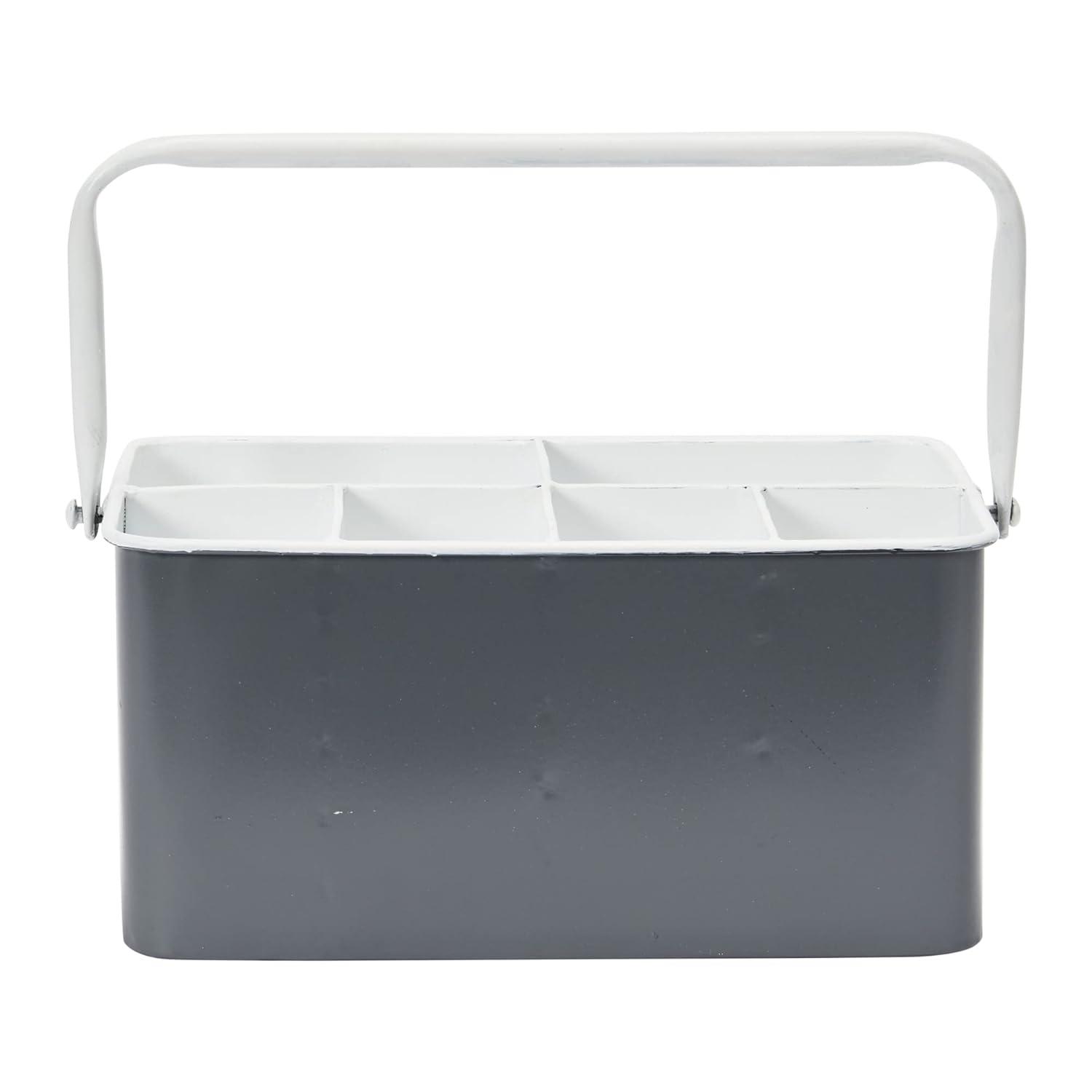 Creative Co-Op Distressed Metal Storage Caddy with 6 Compartments and Handle, Grey and White