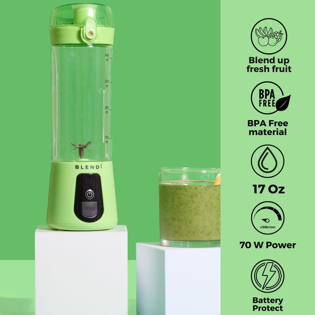 BLENDi Lite Blender Green: Personal Blender, 17oz Capacity, 70W, Stainless Steel & Plastic, Hand Wash, 1 Speed