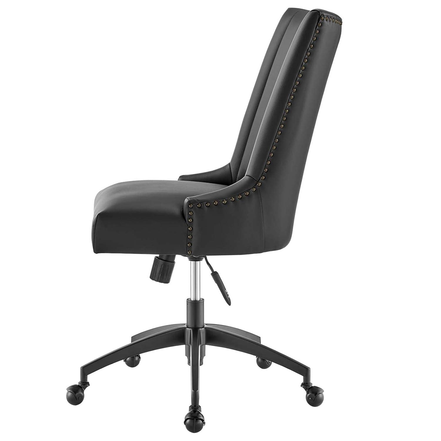 Modway Empower Channel Tufted Vegan Leather Office Chair Black: Metal Frame, Adjustable Height, Modern Style