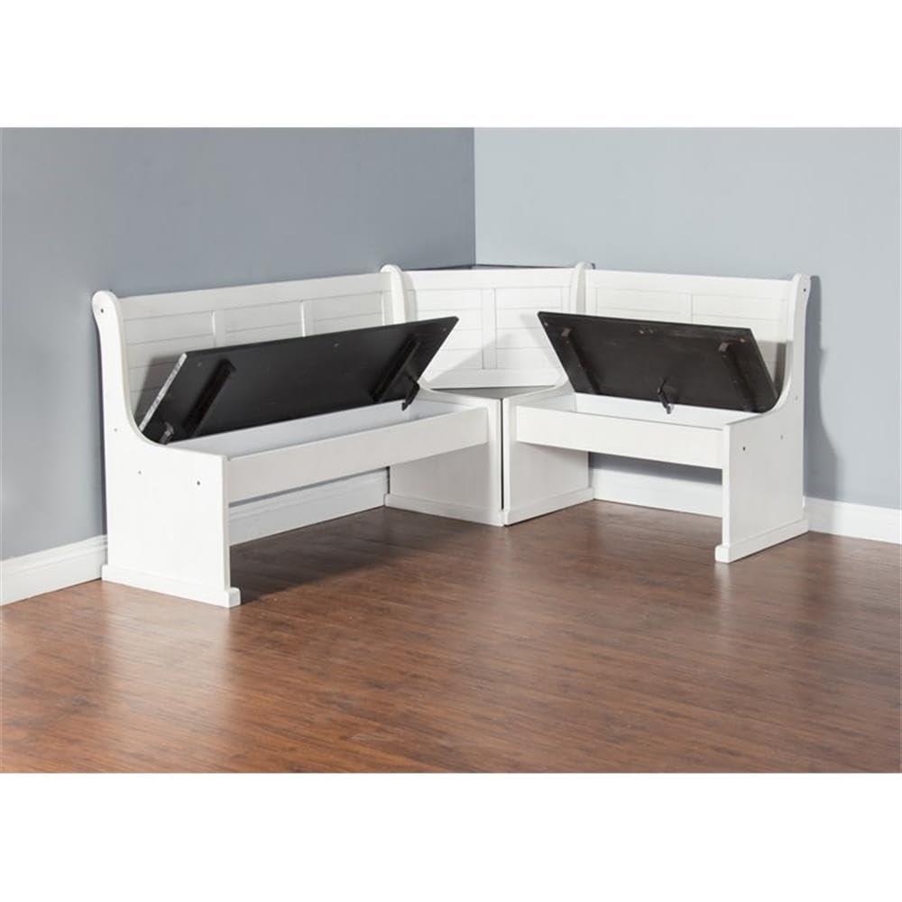 Sunny Designs Carriage House Wood Breakfast Nook Set in Off White Dark Brown