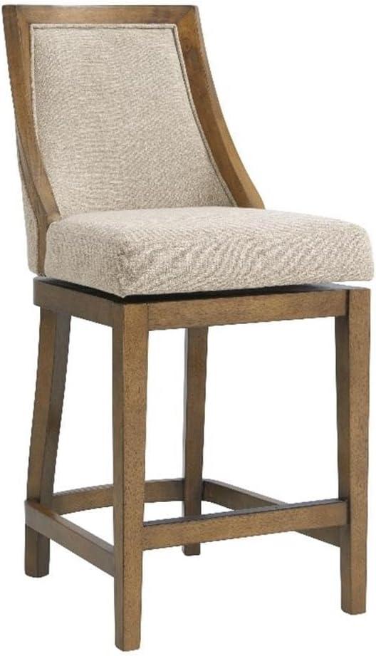 Alaterre Ellie Bar Height Stool, Back, Swivel Seat, Brown, Upholstered Padded Seat, Rubberwood Frame, Steel Memory Return Mechanism, Dimensions 19 in. W x 22 in. D x 46 in. H, Footrest, Metal Kick Plate