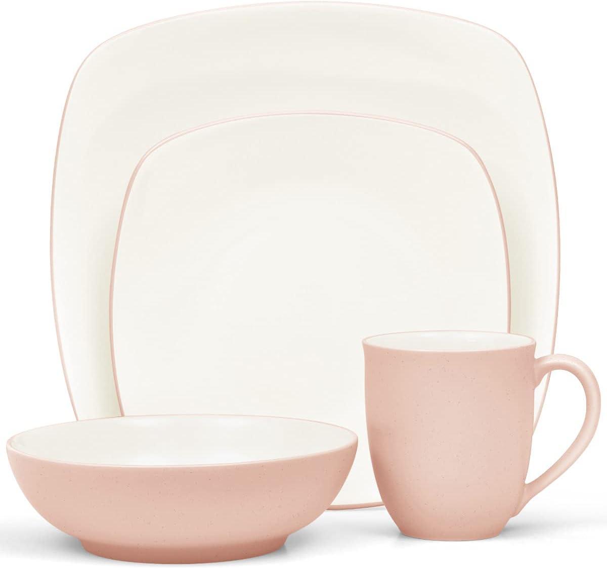 Pink Matte Ceramic Square Dinnerware Set for Four