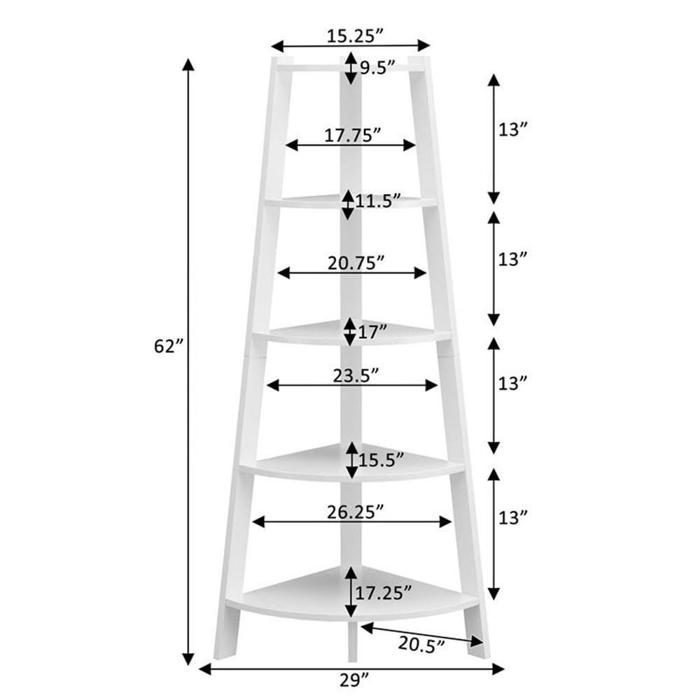 Convenience Concepts Newport 5 Tier Wide Corner Bookcase, White