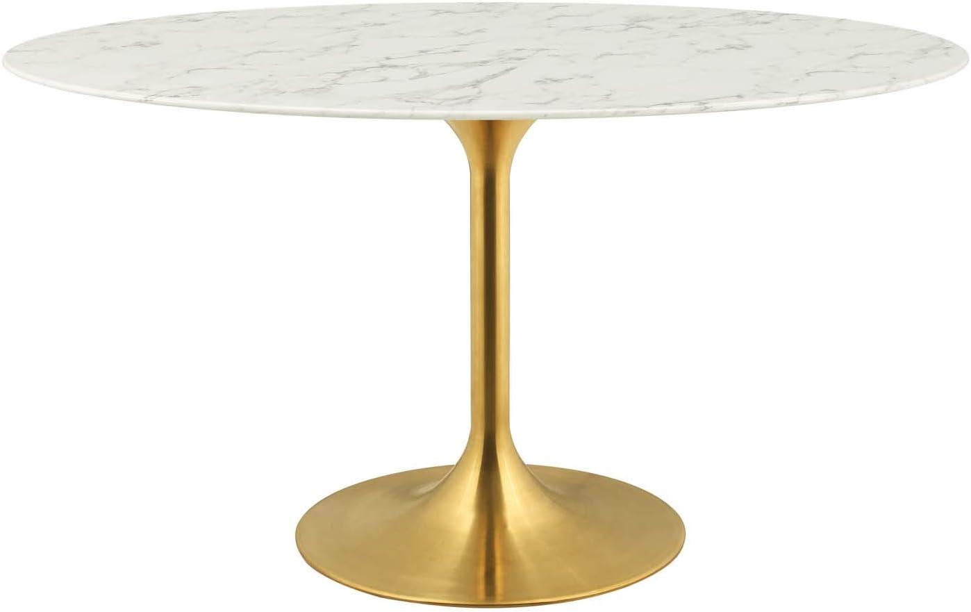 Oval White Marble and Gold Mid-Century Modern Dining Table