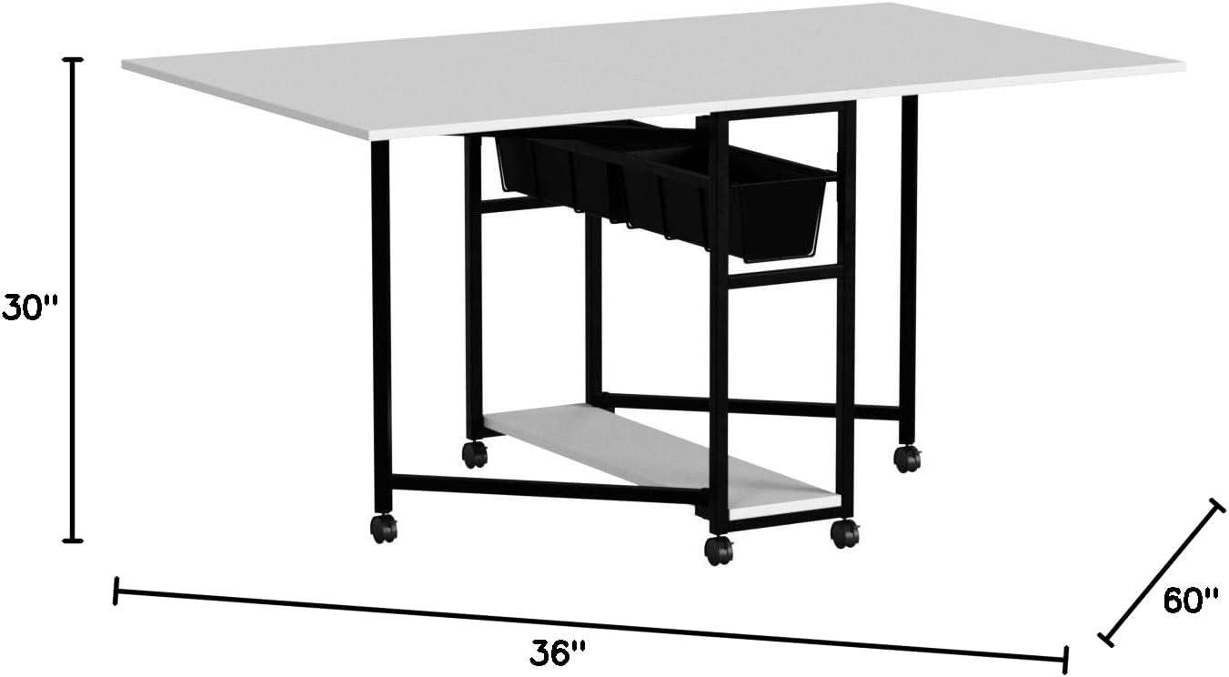 30" Fixed Height Mobile Fabric Cutting Table with Storage Charcoal/White - Sew Ready