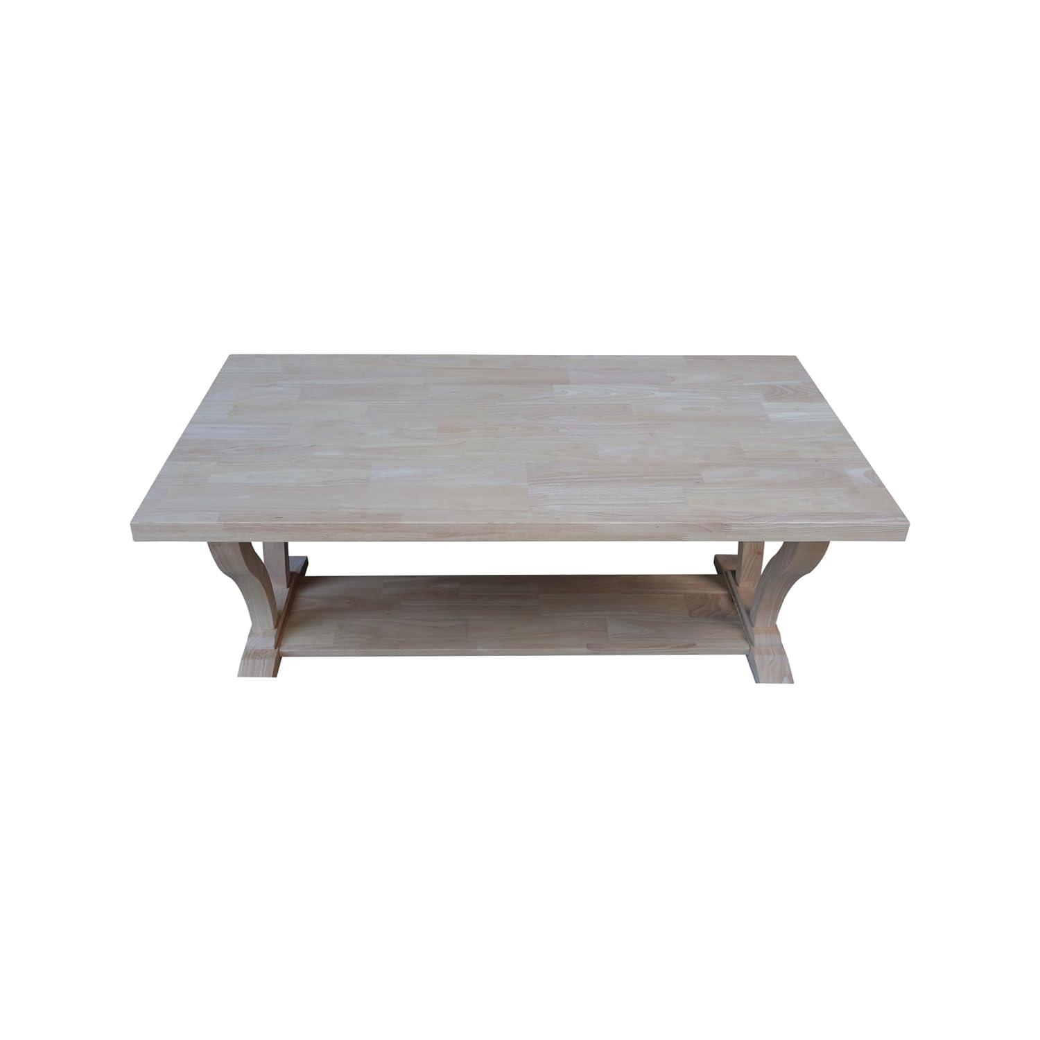 Lacasa Solid Wood Coffee Table Unfinished - International Concepts: Rubberwood, Transitional Style, Fixed Shelf