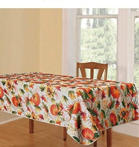 Autumn Harvest Pumpkin and Leaves 60" x 84" Polyester Tablecloth