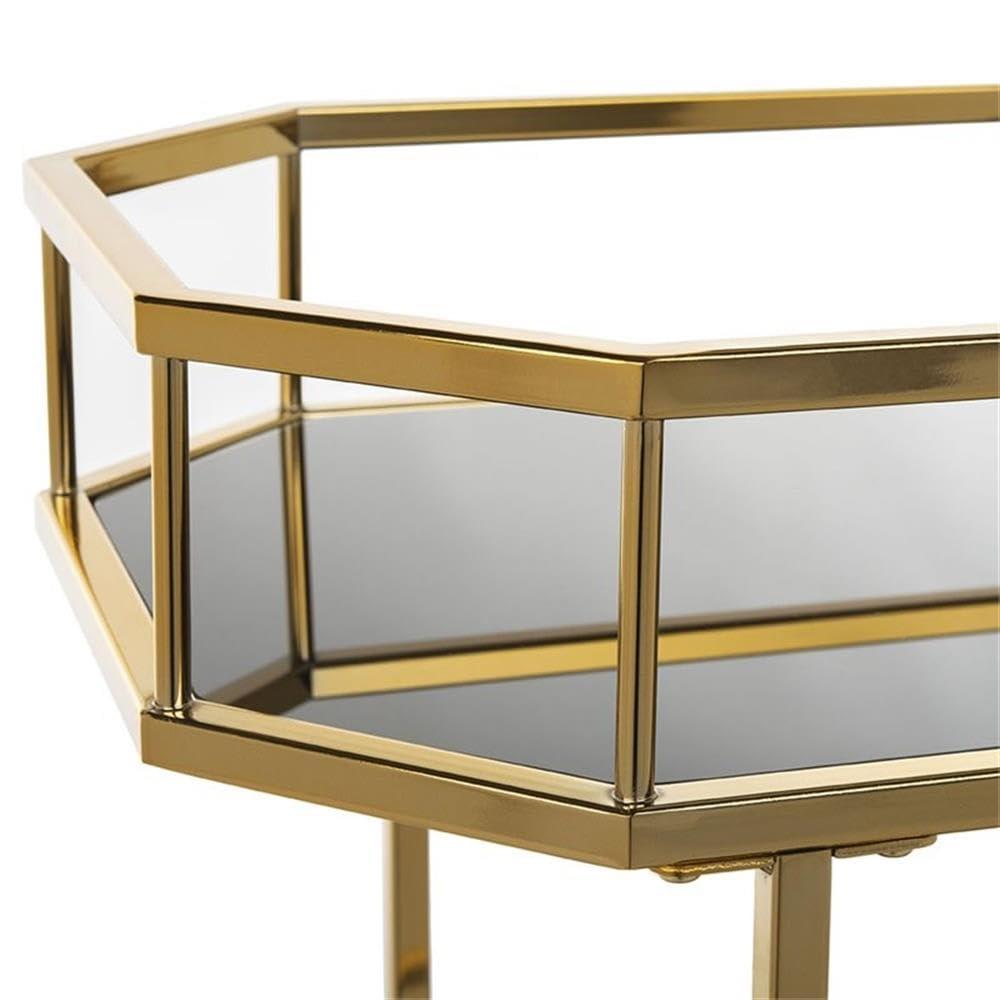 Silva 2 Tier Octagon Bar Cart - BCT8004C - Brass/Black - Safavieh