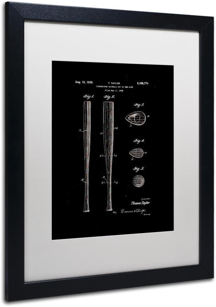 Black Framed Baseball Bat Patent Print on Canvas, 16x20 Inch