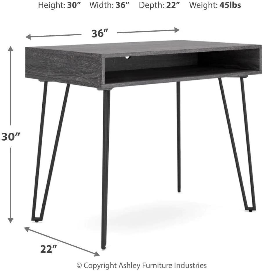 Charcoal Gray Wood Home Office Desk with Black Metal Legs