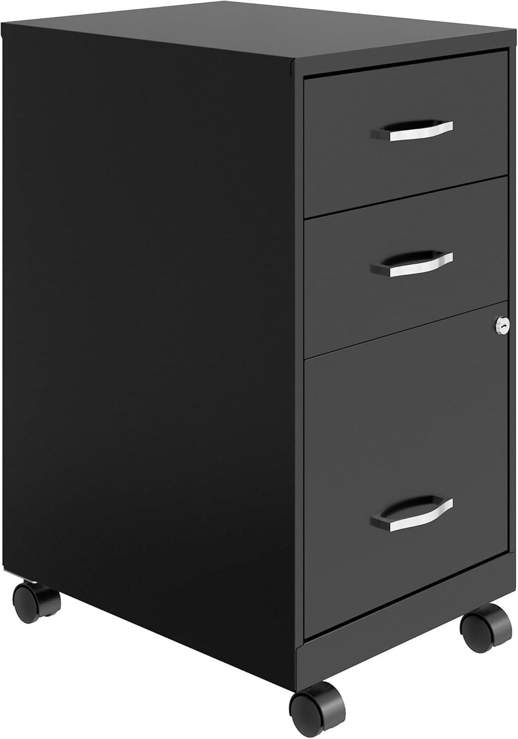 Black Mobile 3-Drawer Lockable Metal File Cabinet