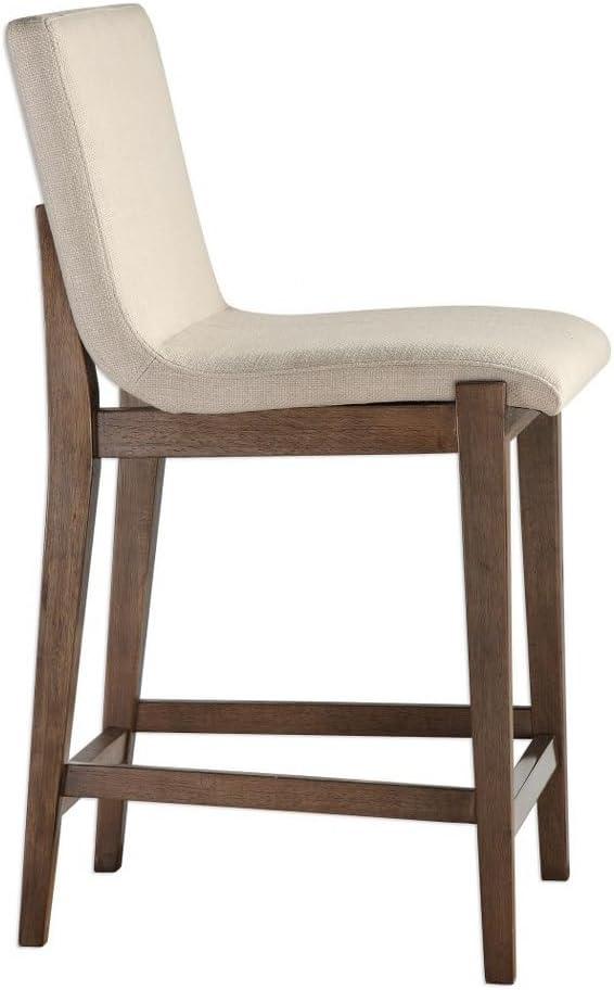 Uttermost Walnut Wood Bar Stool Brown 26" High Rustic Neutral Linen Cushion with Backrest Footrest for Kitchen Counter Height Home