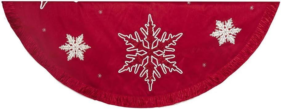 Kurt Adler 60-Inch Red Snowflake Embroidered and Pleated Tree skirt