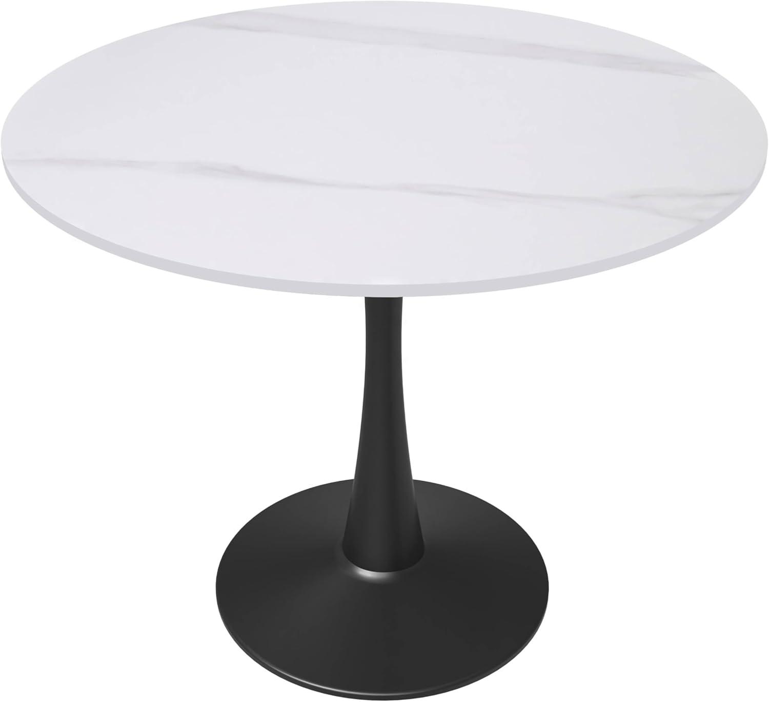 LeisureMod Bristol 31" Round Dining Table – Sintered Stone Top Accent Café Table & Sturdy Steel Black Pedestal Base for Kitchen and Small Spaces