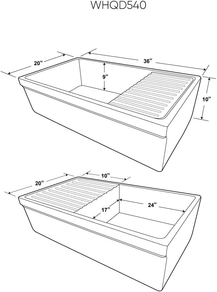 Whitehaus Collection 36” Single Bowl Fireclay Kitchen Sink: Integral Drainboard, Lip Front Apron