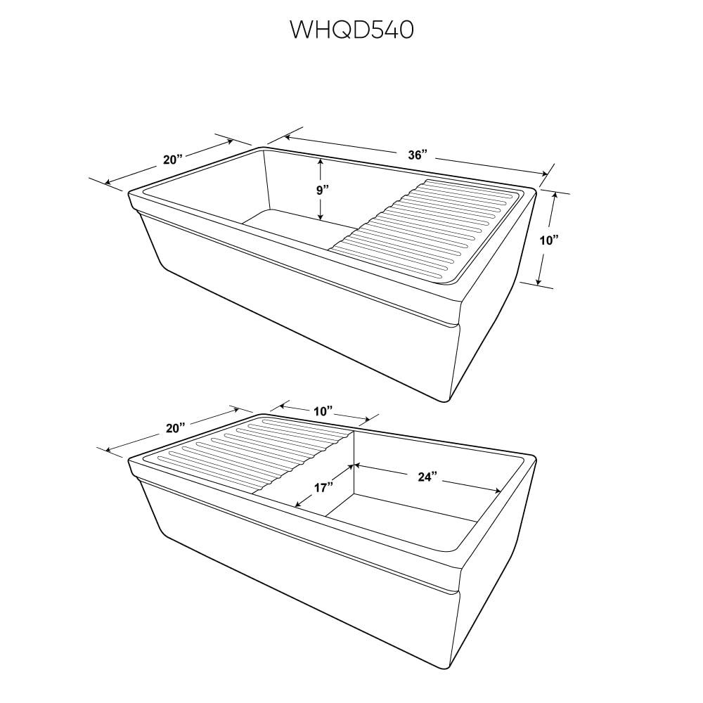 Whitehaus Collection WHQD540-M-WHITE Whitehaus Collection 36” Single Bowl Fireclay Kitchen Sink: Integral Drainboard, Lip Front Apron