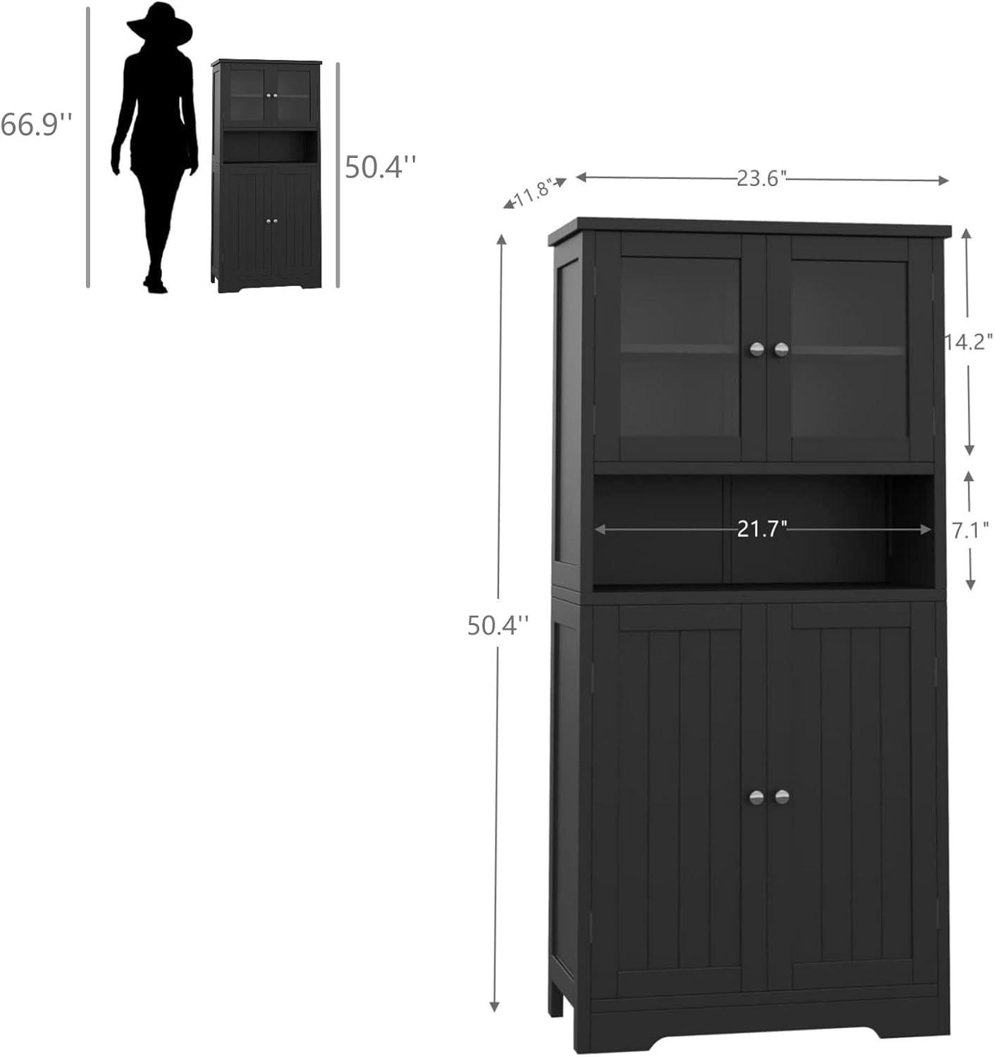 Black MDF Bathroom Floor Cabinet with Adjustable Shelving