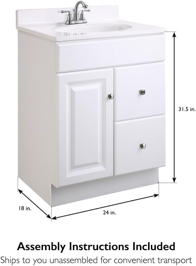 Design House 597161 Wyndham 24 inch Unassembled 1-Door 2-Drawer Bathroom Vanity Cabinet Without Top-in White