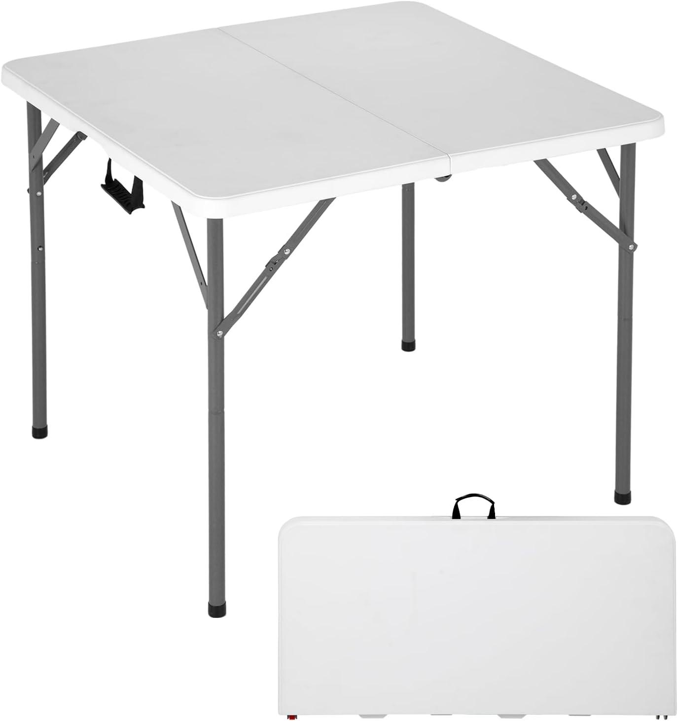 34" White Resin Folding Square Table with Alloy Steel Frame