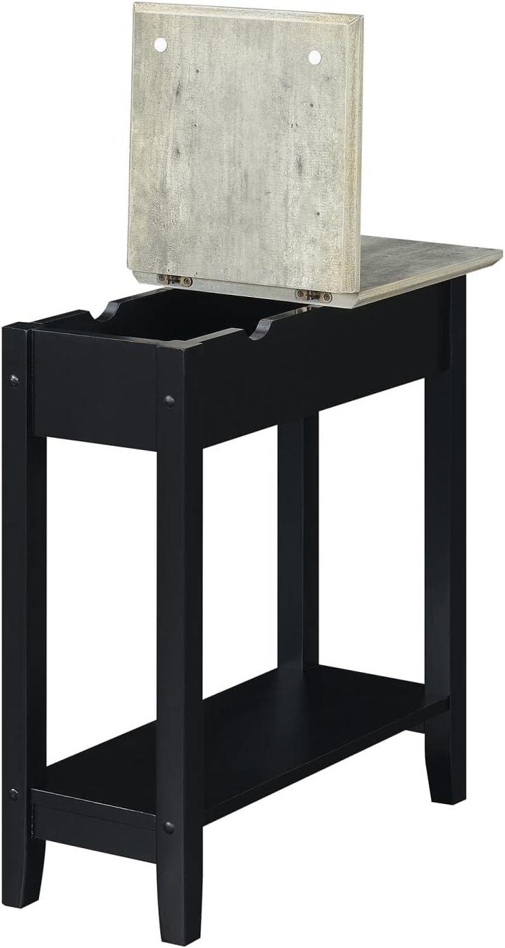 Convenience Concepts American Heritage Flip Top End Table with Charging Station, Faux Birch/Black