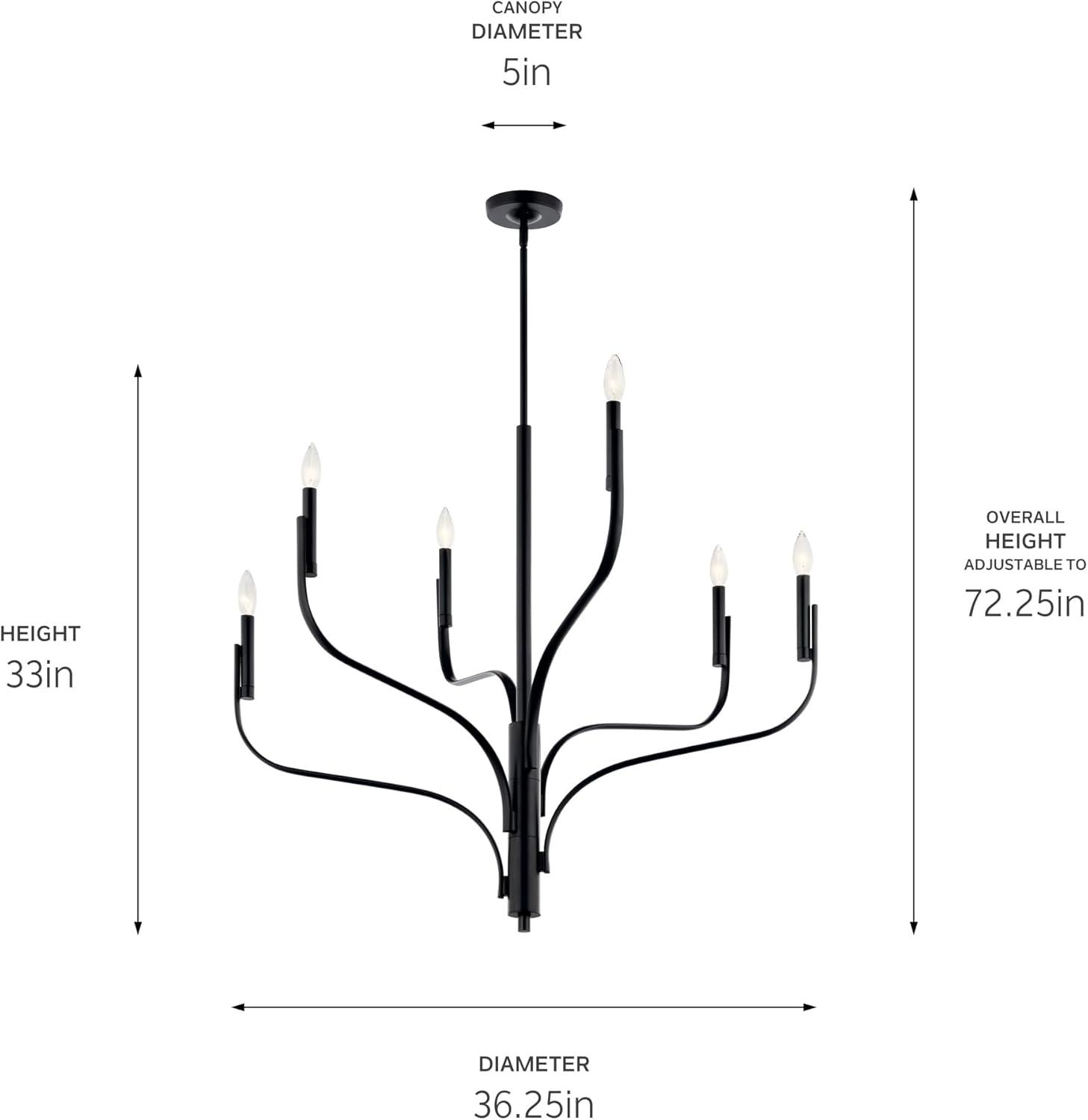 Kichler Livadia 6 -Light Brushed Black Modern/contemporary Bare bulb For Use in Bedrooms, Dining Rooms, Foyers, Kitchens, Living Rooms Chandelier