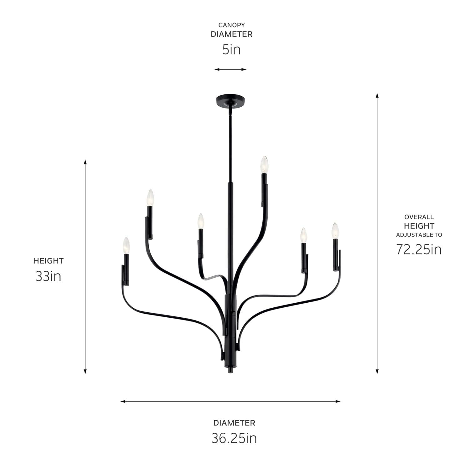 Kichler Livadia 6 -Light Brushed Black Modern/contemporary Bare bulb For Use in Bedrooms, Dining Rooms, Foyers, Kitchens, Living Rooms Chandelier