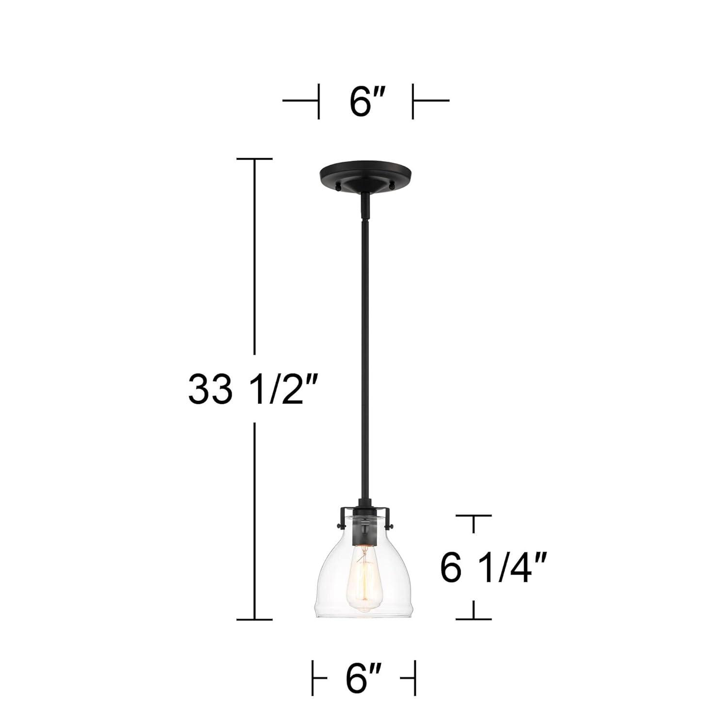 Possini Euro Design Bellis Black Mini Pendant 6" Wide Modern Industrial Clear Glass Bell Shade for Dining Room House Foyer Kitchen Island Entryway