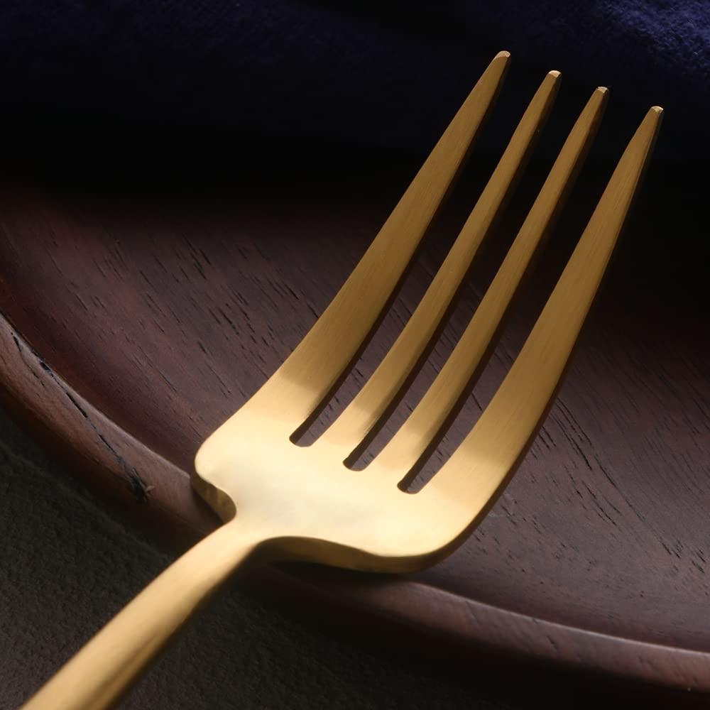 BUY&USE 12 PCS Modern Stainless Steel Dinnerware Flatware Set, Reusable Popular Dinner Fork, Widely Use on Home, Restaurant, Party, 8.6 Inch, Gold