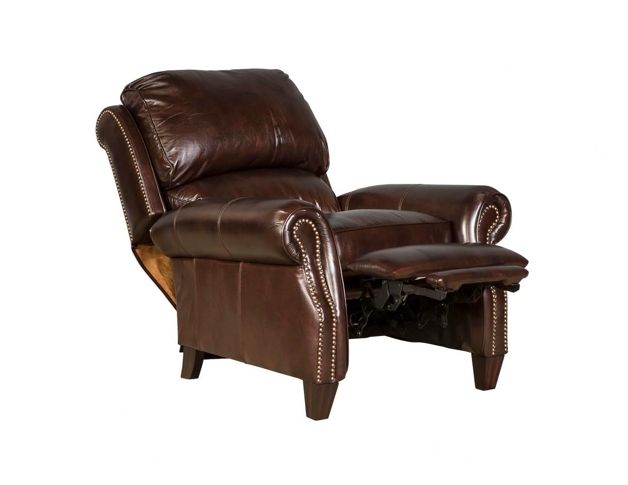Contemporary Churchill Brown Leather Recliner with Espresso Wood Legs