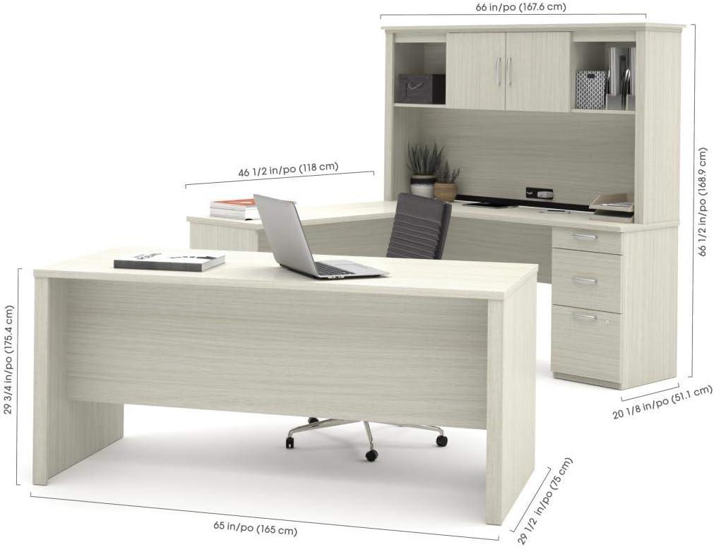 HomeStock Retro Revival U-Shaped Desk In White Chocolate