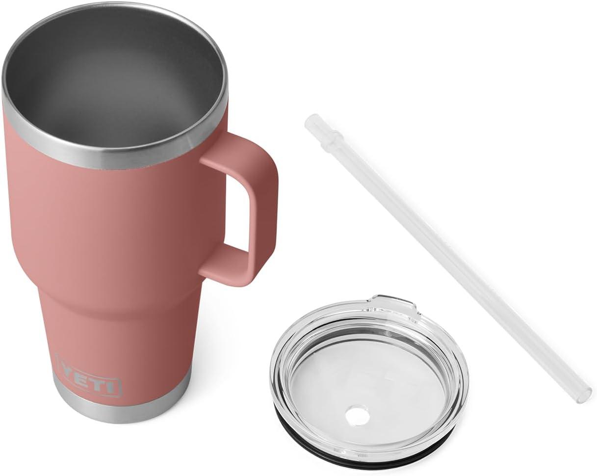 Sandstone Pink Stainless Steel Insulated Travel Mug with Straw Lid