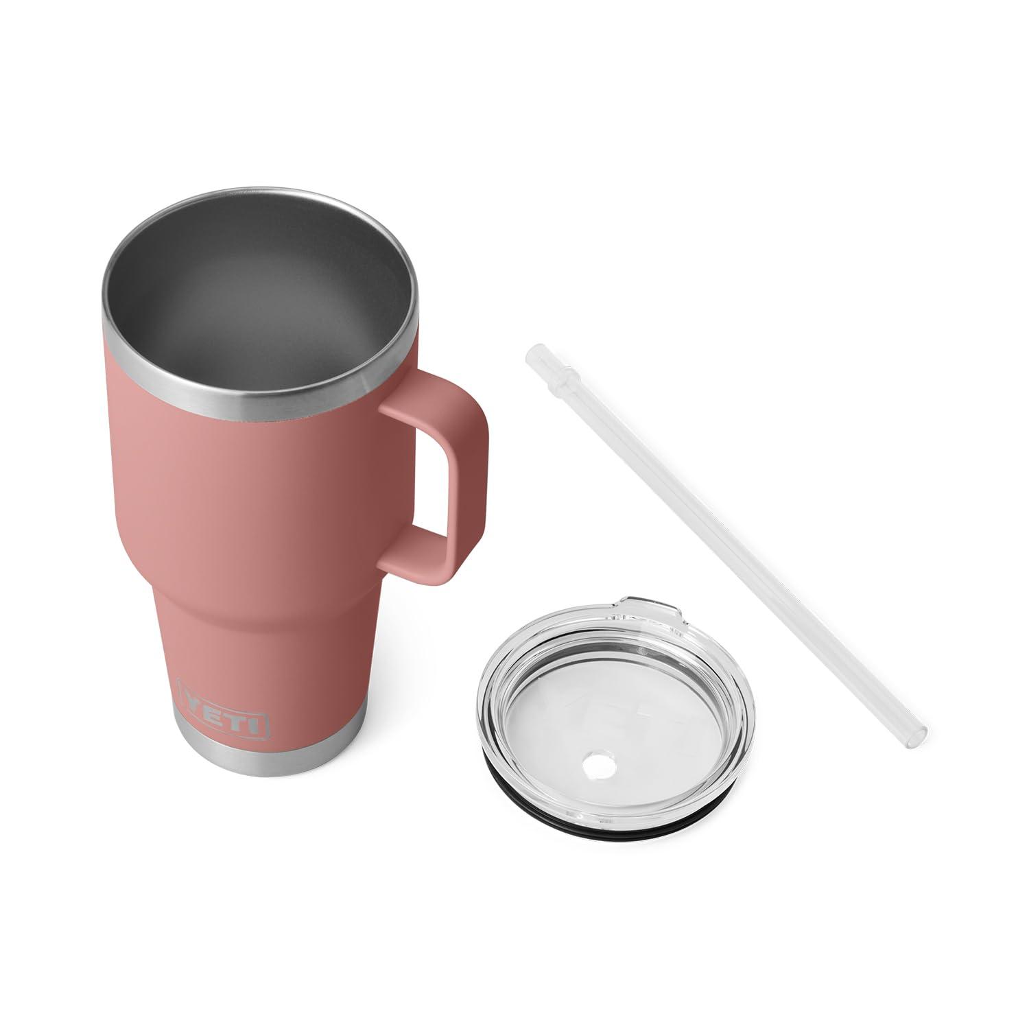 Sandstone Pink Stainless Steel Insulated Travel Mug with Straw Lid