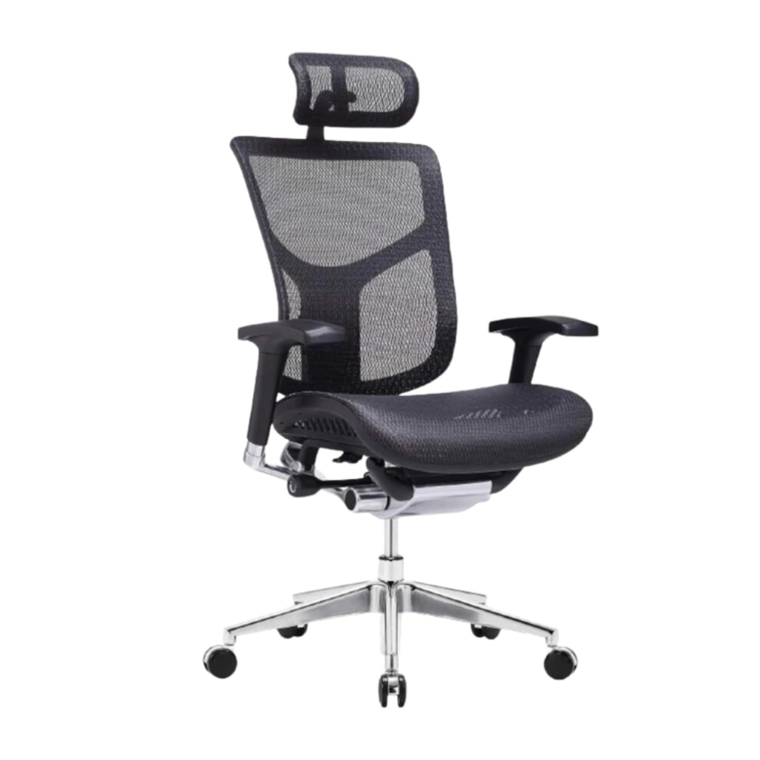 GM Seating Dreem XL Luxury Mesh Series Executive Hi Swivel Chair Chrome Base with Headrest, Black, Seat Slider