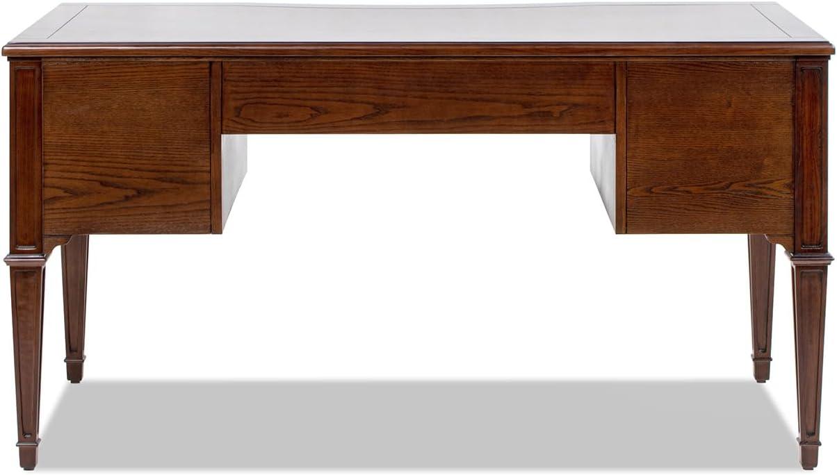 JTH LUXE Dauphin Gold Accent 5-Drawer Wood Executive Desk, Walnut Brown Wood