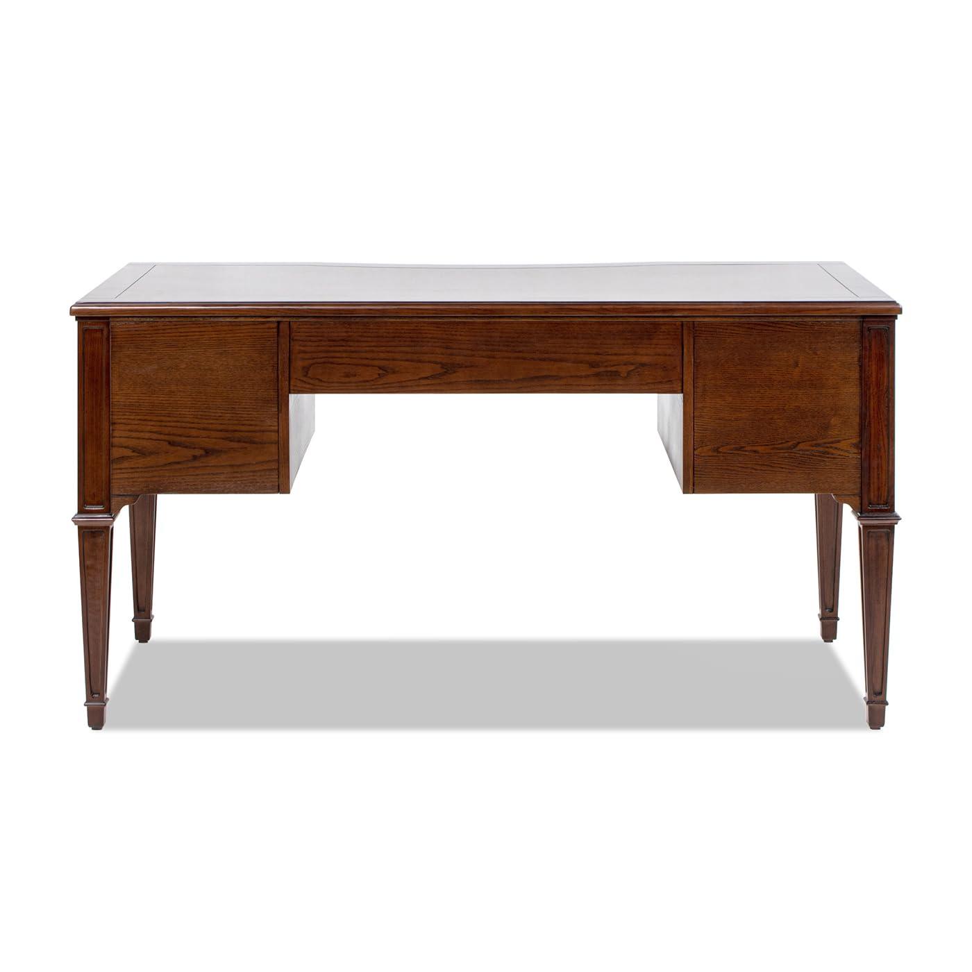 JTH LUXE Dauphin Gold Accent 5-Drawer Wood Executive Desk, Walnut Brown Wood